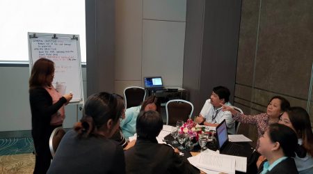 Representatives of DPWH work in teams at the VE_VA Capacity Building session at the Pan Pacific Hotel, Manila in February 2018